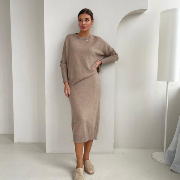 Hirsionsan Soft Vintage Lace Up Women Suits 2 Pieces Female Sets with Belt V Neck Cardigan & Midi Dress Ladies Knitted TrackSuit - Image 14