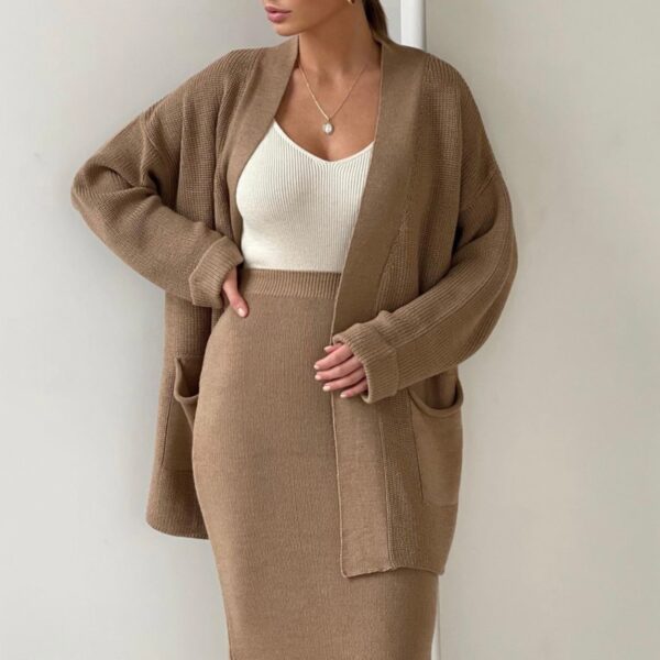 Hirsionsan Soft Vintage Lace Up Women Suits 2 Pieces Female Sets with Belt V Neck Cardigan & Midi Dress Ladies Knitted TrackSuit - Image 6