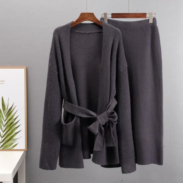 Hirsionsan Soft Vintage Lace Up Women Suits 2 Pieces Female Sets with Belt V Neck Cardigan & Midi Dress Ladies Knitted TrackSuit - Image 13